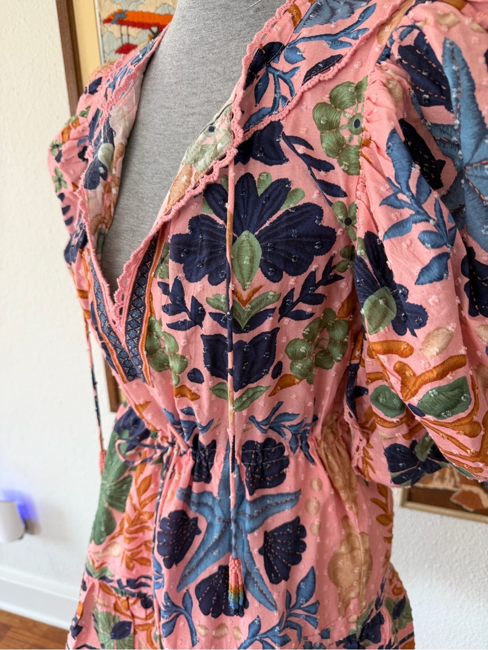 FARM Rio Pink Floral Embroidered Puff-Sleeve Midi Dress - Picture 3 of 6